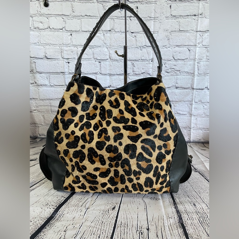 Edie Shoulder Bag 42 With Embellished Leopard Print Calfhair EUC